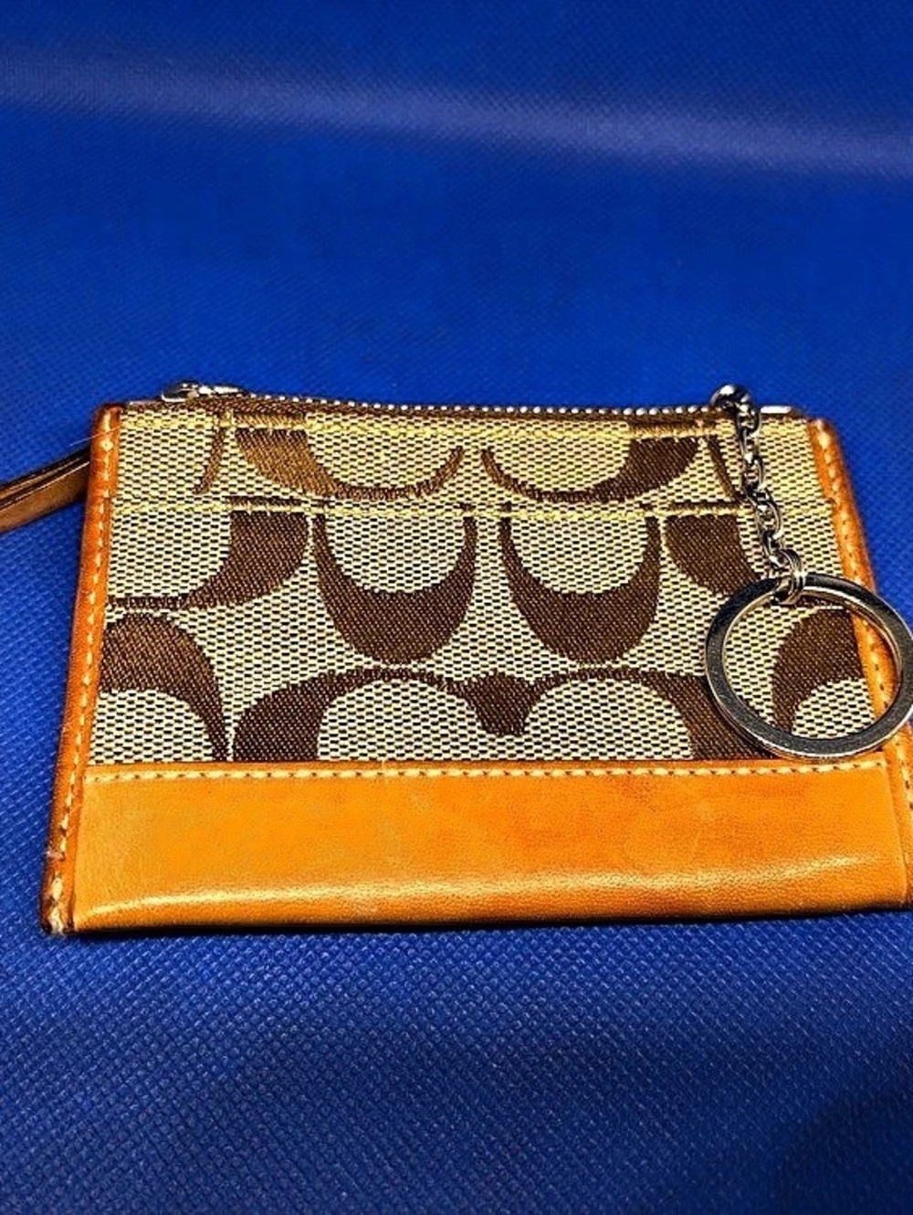 Coach Signature Mini Skinny ID Case Brown & Orange Wallet